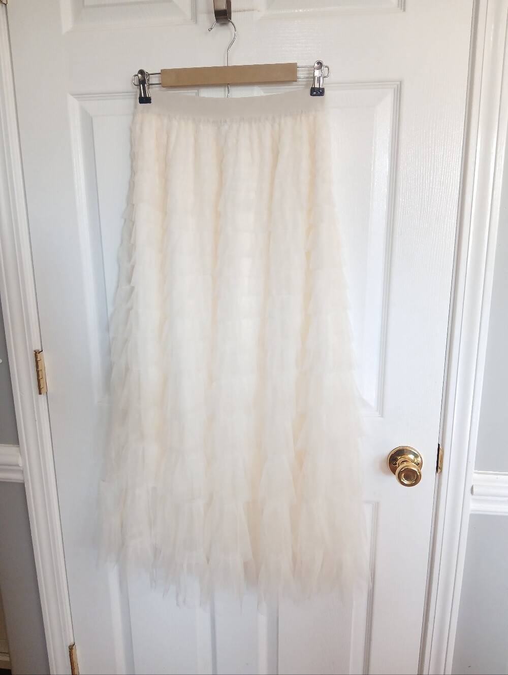 NWT Studio West Light Cream Layered Ruffled Tulle Midi Skirt Boho Party Festival